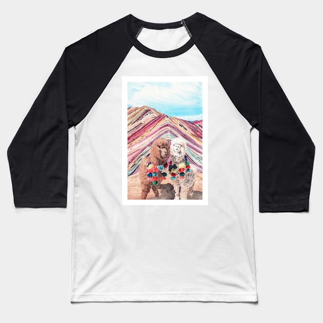 Llama Rainbow Mountain, Peru Baseball T-Shirt by NorrskenArt